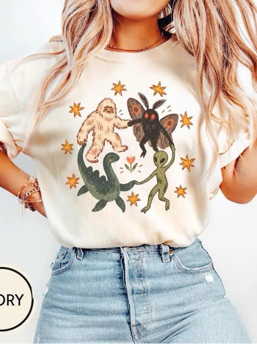 Unbranded Cream Cryptid Graphic Pets Reptile Tee